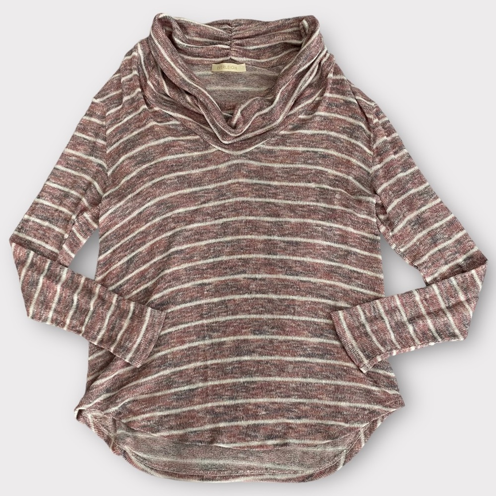 Everleigh Women’s Sweater Size 1XL Cowl Neck Marled Striped Lightweight Cozycore